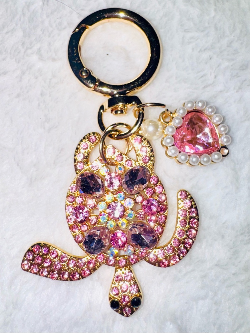 Pink Jeweled Turtle Keychain with Heart bag Charm